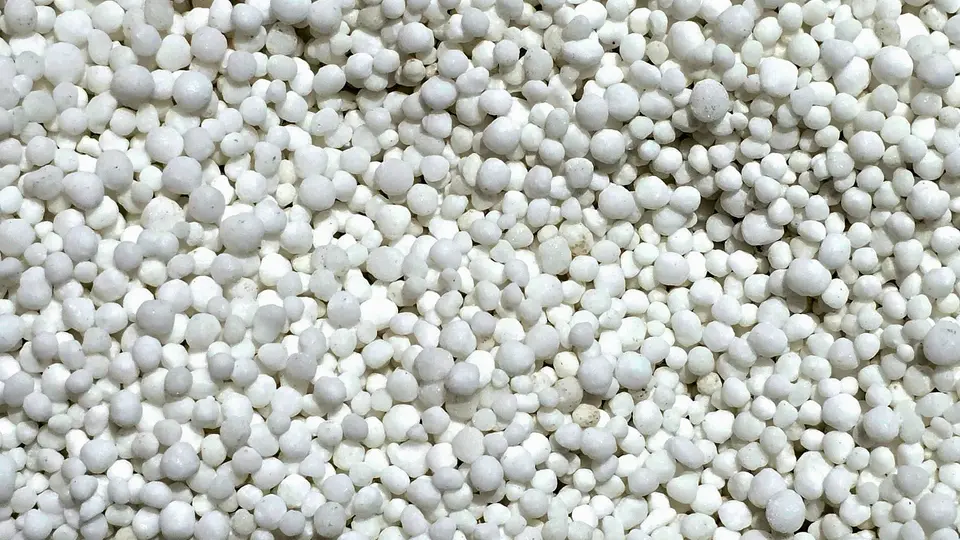 Fertiliser granules, close up